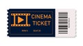 Ticket cinema. Ticket for movie, on concert, theater isolated on white background. Coupon for admission on film. Icon of raffle.