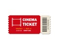 Ticket of cinema for movie. Template red VIP entry pass tickets for theater, festival, cinema on isolated background. Pass ticket