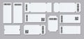 Ticket Empty template. Concert movie theater boarding blank white tickets lottery coupons . Vector Royalty Free Stock Photo