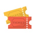 Ticket icon. Pair of yellow and red movie ticket