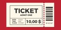 Ticket icon vector illustration in the flat style. Ticket stub isolated on a background. Retro cinema or movie tickets Royalty Free Stock Photo