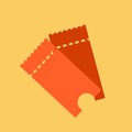 Ticket icon vector illustration in the flat style. Ticket stub isolated on a background. Retro cinema or movie tickets. Royalty Free Stock Photo