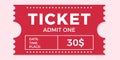 Ticket icon vector illustration in the flat style. Ticket stub isolated on a background. Retro cinema or movie tickets