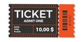 Ticket icon vector illustration in the flat style. Ticket stub isolated on a background. Retro cinema or movie tickets Royalty Free Stock Photo