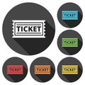 Ticket icons set with long shadow Royalty Free Stock Photo