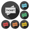 Ticket Icons set with long shadow Royalty Free Stock Photo