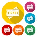 Ticket Icons set with long shadow Royalty Free Stock Photo