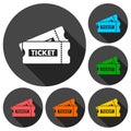 Ticket icons set with long shadow Royalty Free Stock Photo