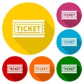 Ticket icons set with long shadow Royalty Free Stock Photo
