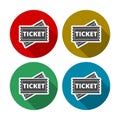 Ticket Icons set with long shadow Royalty Free Stock Photo