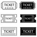 Ticket isolated vector icon set. Movie or theatre coupon illustration sign collection. Royalty Free Stock Photo