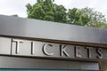 Ticket office on metal background close up