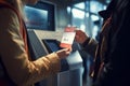 Ticket paper touch pay railway. Generate Ai