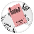 Ticket for parking area - Round icon concept image - Photography in a circle - Bar code and code numbers are completely made up