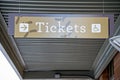 Ticket sign hanging from canopy Royalty Free Stock Photo