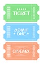 Ticket template in three colors. Ticket vector illustration. Royalty Free Stock Photo