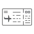 Ticket thin line icon, pass and tourism, plane ticket sign, vector graphics, a linear pattern on a white background.