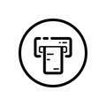 Ticket vending machine. Insert and purchase. Commerce outline icon in a circle. Vector illustration