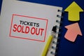 Tickets Sold Out write on a book isolated on blue background Royalty Free Stock Photo