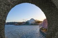 Tidal Basin with the Jefferson Memorial as viewed through the Hole of the Inlet Bridge on Ohio Drive, Washington DC Royalty Free Stock Photo