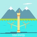 Tidal energy. Flat design