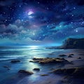 Tidal Lullaby: Hypnotic Waves under a Starry Sky
