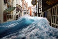 Tidal wave through the old town Royalty Free Stock Photo