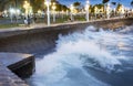 Tidal waves along Rizal Boulevard at dusk, Dumaguete waterfront,Negros Island,Philippines