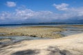 Tide pools with oyster shells in Gili Meno Island in Indonesia. View of sea at low tide and beach. Coral reef in low tide. Royalty Free Stock Photo