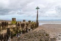 Tider marker and groyne on Abersoch beach