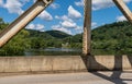 Tidioute, Pennsylvania, USA August 1, 2021 A house on the distant bank of the Allegheny river as seen through the Tidioute bridge