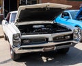 Tidioute, Pennsylvania, USA May 27, 2023 An older white Pontiac GTO coupe on display at a car show