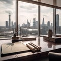 Tidy Desk with Breathtaking City Skyline