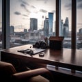 Tidy Desk with Breathtaking City Skyline