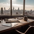 Tidy Desk with Breathtaking City Skyline