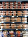 Tidy display of brown fresh eggs