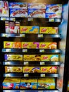 Tidy display of different brands of frozen waffles at carrefour market