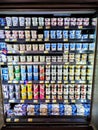 Tidy display of different types of greek yogurt products at carrefour market dubai