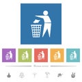 Tidy man solid flat white icons in square backgrounds