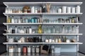 tidy and organized shelves with variety of cleaning supplies