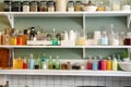 tidy and organized shelves with variety of cleaning supplies