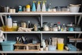 tidy and organized shelves with variety of cleaning supplies