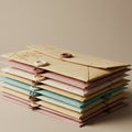 A tidy stack of envelopes, each crafted from textured paper in various pastel shades, Royalty Free Stock Photo