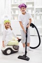 Tidy up day - children cleaning their room Royalty Free Stock Photo