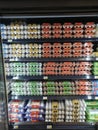 Tidy well organised display of fresh eggs