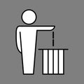 Tidyman throwing garbage in a trash can icon - vector illustration