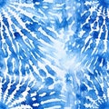 Tie dye design. Seamless repeating pattern. Dyed indigo fabric background and textured. Pattern of blue dye on cotton cloth, Royalty Free Stock Photo