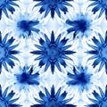 Tie dye design. Seamless repeating pattern. Dyed indigo fabric background and textured. Pattern of blue dye on cotton cloth, Royalty Free Stock Photo