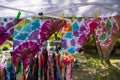 Tie and dye fabrics on a hanging wire Royalty Free Stock Photo