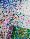 Tie Dye Patchwork. Ethnic Pattern. Floral Bohemian Pattern. Multicolor Tonal Design. Abstract Pattern Print. White Tie Dye Tile.